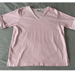 RUSS a Liz Claiborne Company Short Sleeve Pink and White Striped Top SZ 16/18 XL